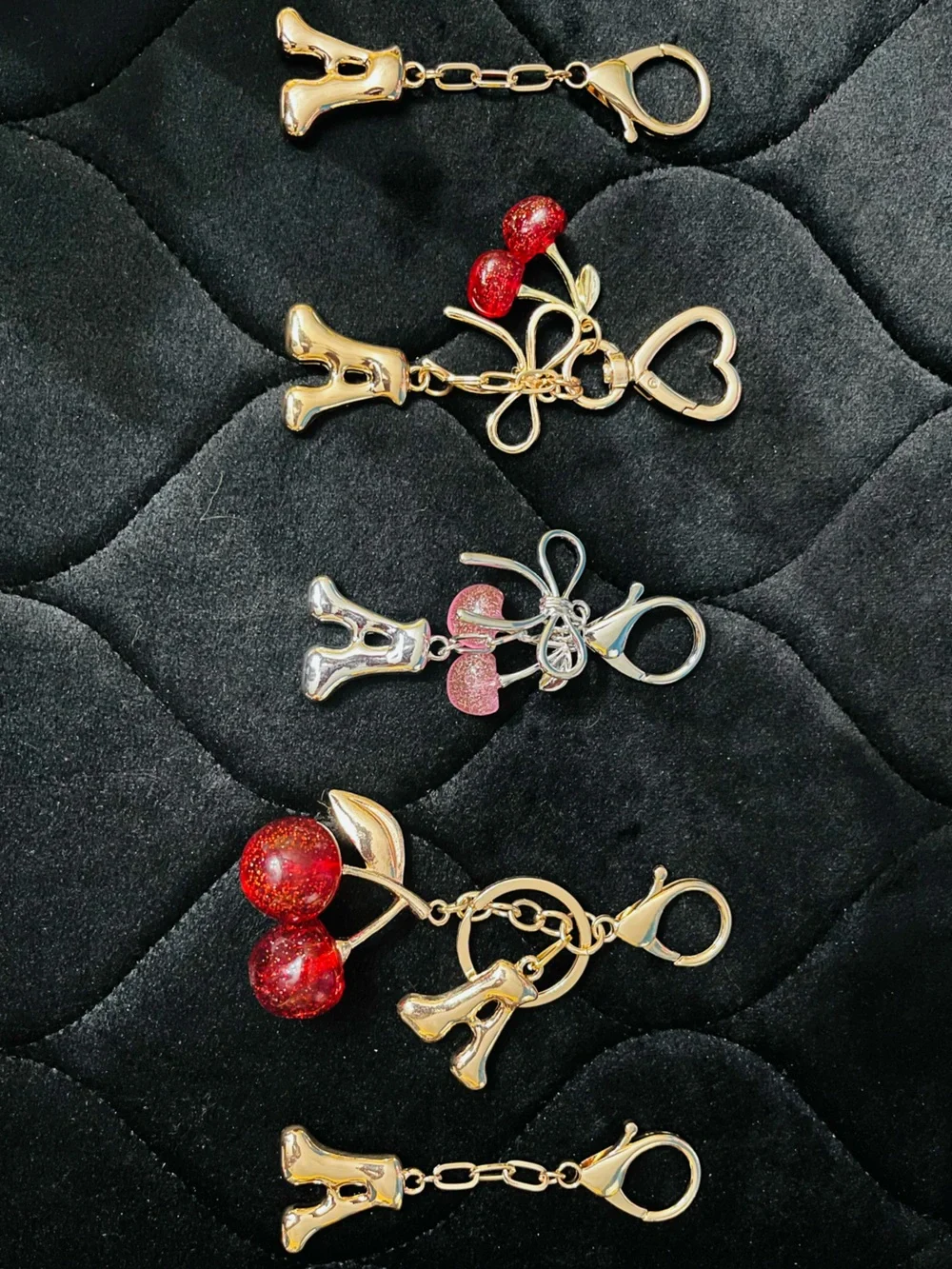 5 Initial ‘A’ & Cherries Bag Charms Bundle